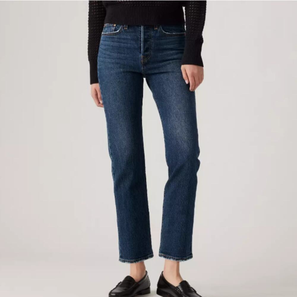 Levi's Premium Wedgie Straight Button Fly Dark Wash Jeans Frayed Women's size 30
